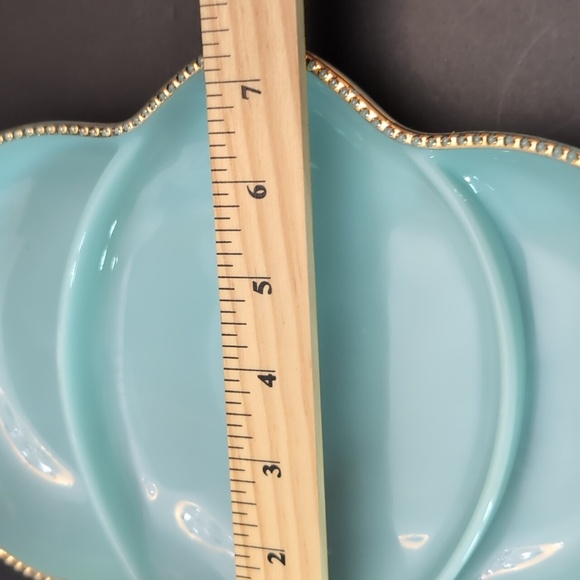 Vintage Fire king Delphite Blue Milk Glass Divided Tray with Gold Trim. - Picture 7 of 8